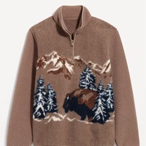 NWT Old Navy Bison Buffalo Quarter Zip Sherpa Size Small